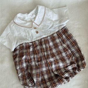 Edgehill Collection White and Brown Plaid Diaper Cover